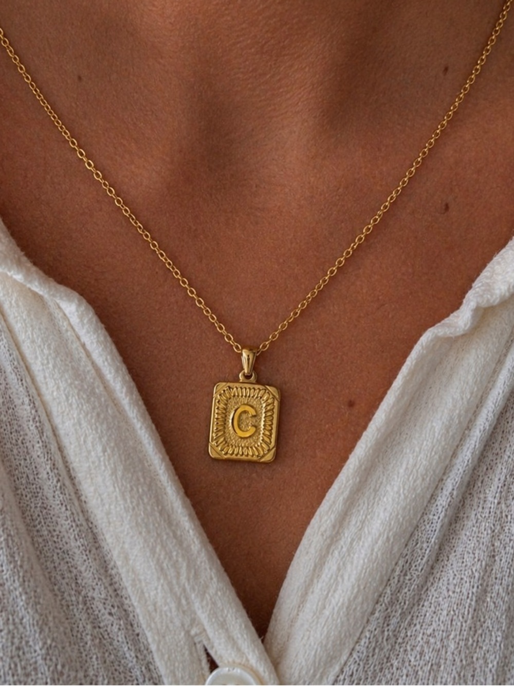 Gold Monogram Initial Necklace (C) (9024)